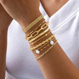 Stacking Gold Bracelet Pearl Set