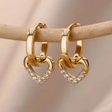 Dangling Heart-Shaped Earrings in Zirconia