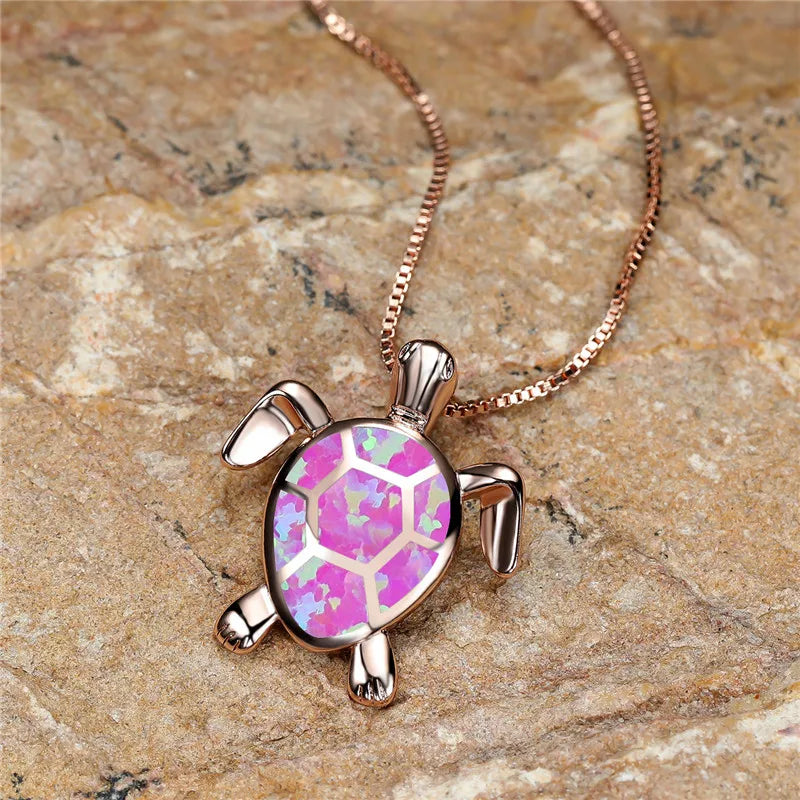 Pendant Necklace Turtle in Green Fire Opal Vintage
