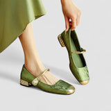 Mestelle – Leather Mary Jane Shoes with Pearls