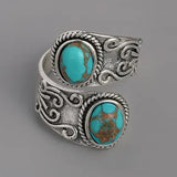 Eva™ - Silver Wrap Ring with Double Turquoise