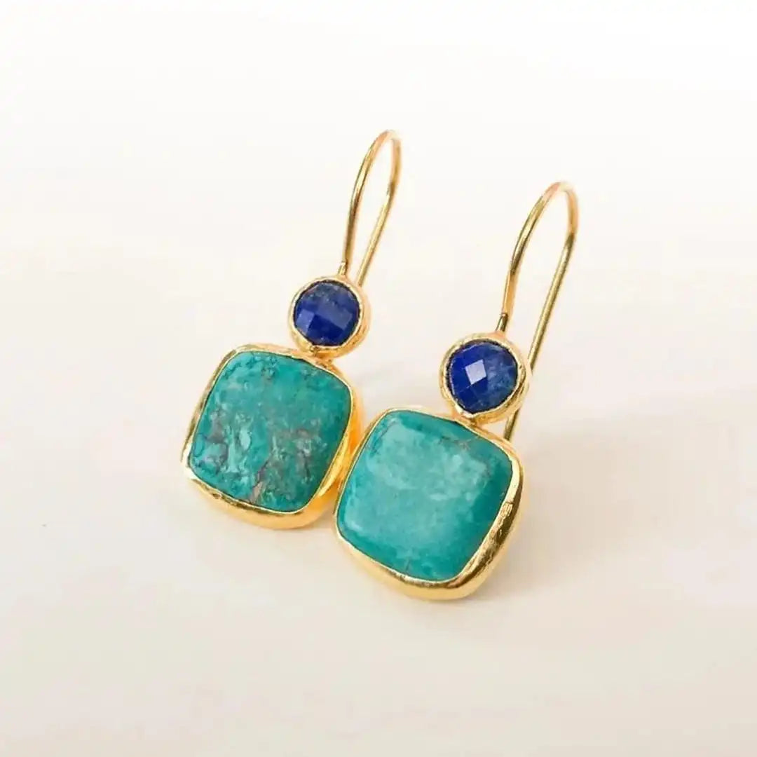 Clarissa™ - Retro Earrings Decorated with Gold and Turquoise