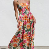 Isadora Maxi Dress with Open Back and Flowers for Women