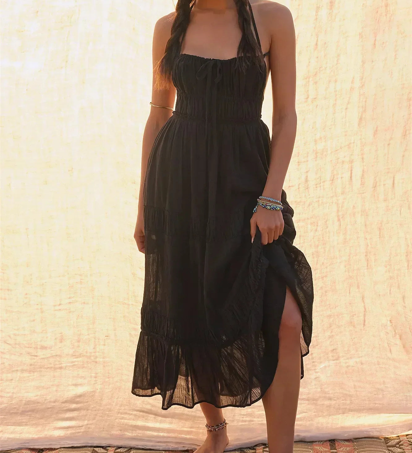 Maxi Dress with Cuts and Pleats
