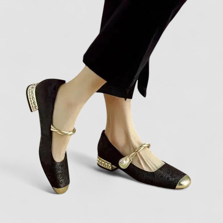 Mestelle – Leather Mary Jane Shoes with Pearls