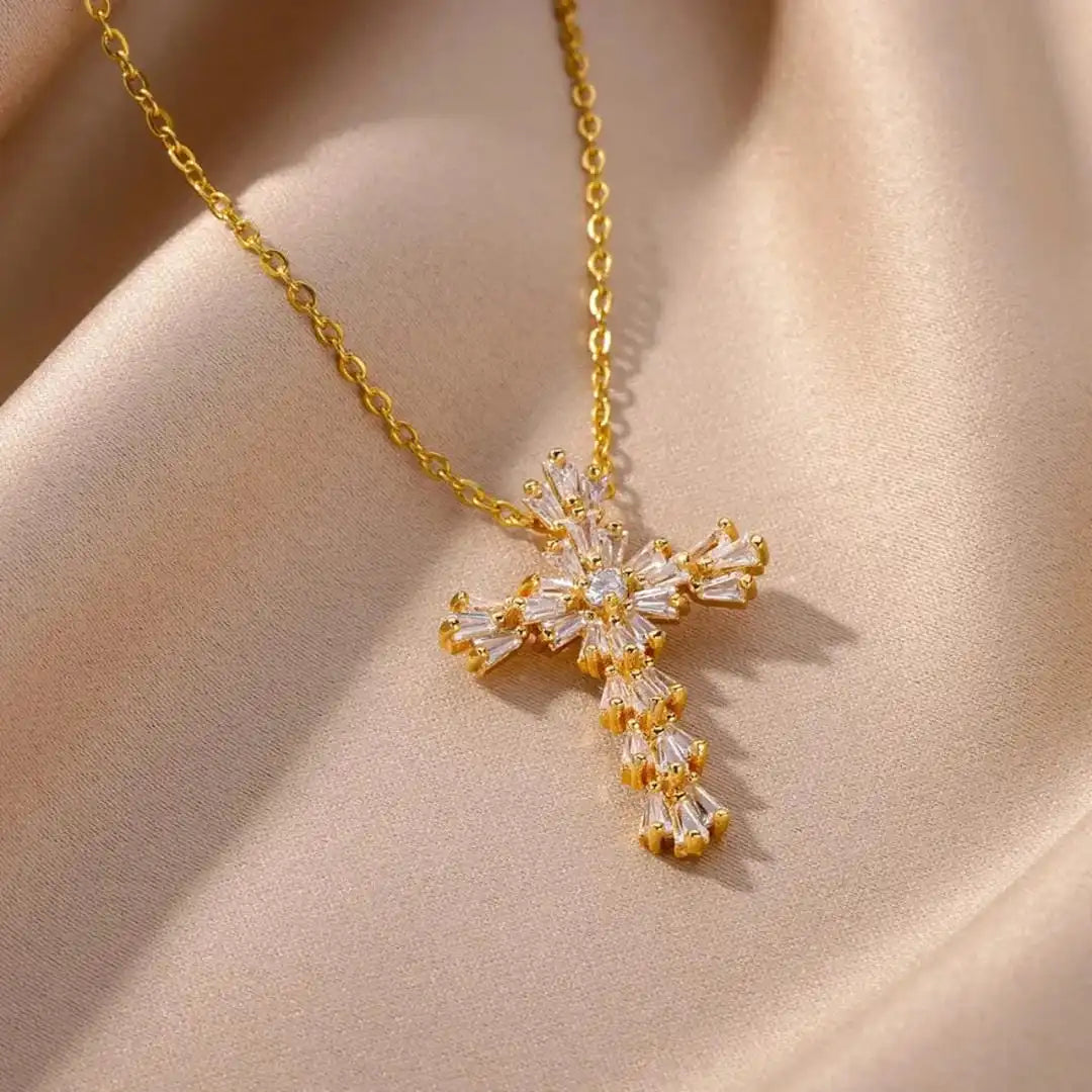 Eternal Silver Cross Necklace with Zirconia