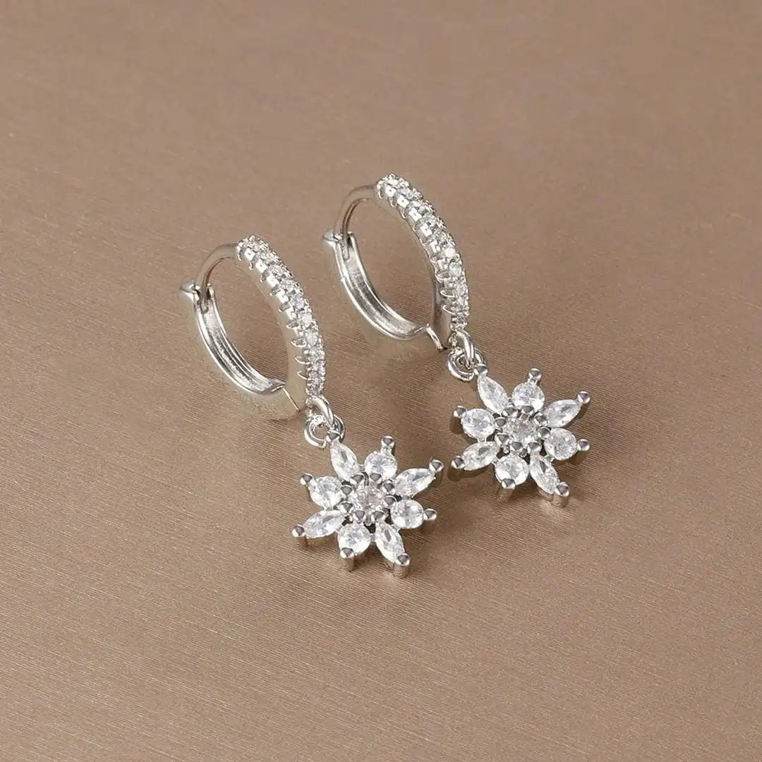 Classic Snowflake Drop Earrings with Crystals