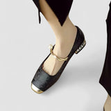 Mestelle – Leather Mary Jane Shoes with Pearls