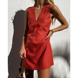 Mini dress with V-neckline for women