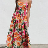 Isadora Maxi Dress with Open Back and Flowers for Women