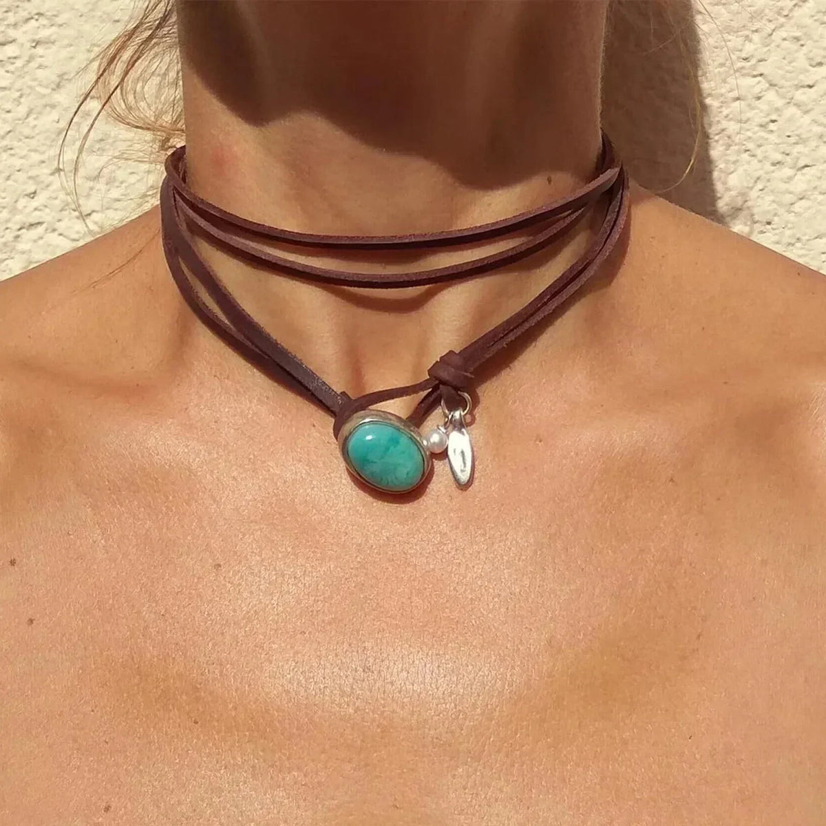 Agnese™ - Leather Necklace with Turquoise