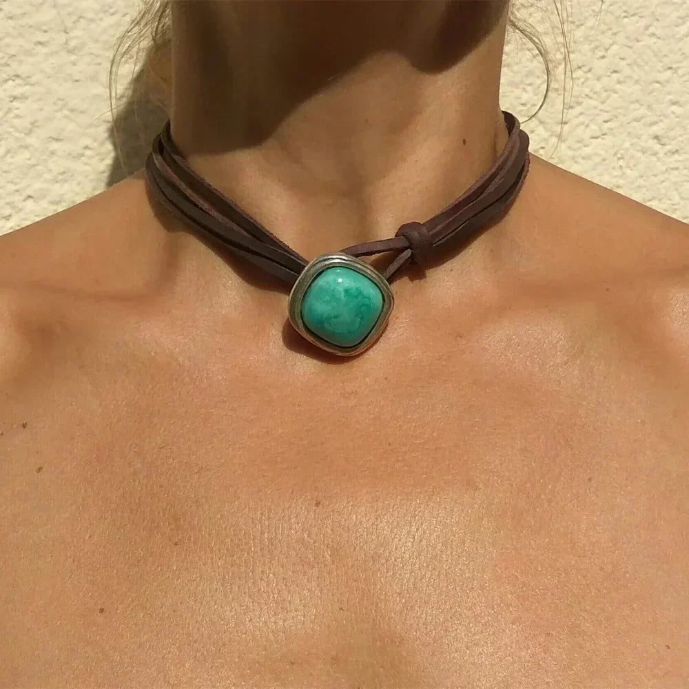 Agnese™ - Leather Necklace with Turquoise