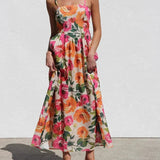 Isadora Maxi Dress with Open Back and Flowers for Women