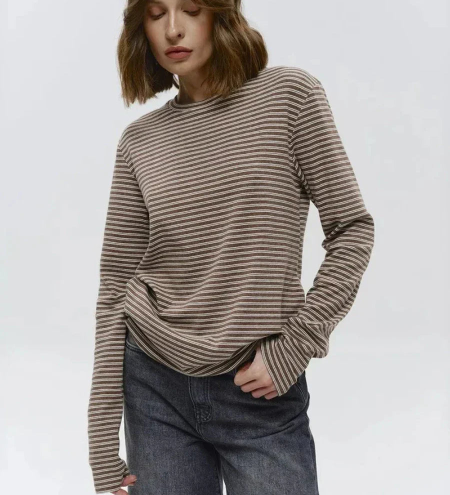 Linen Striped Long-Sleeve Top