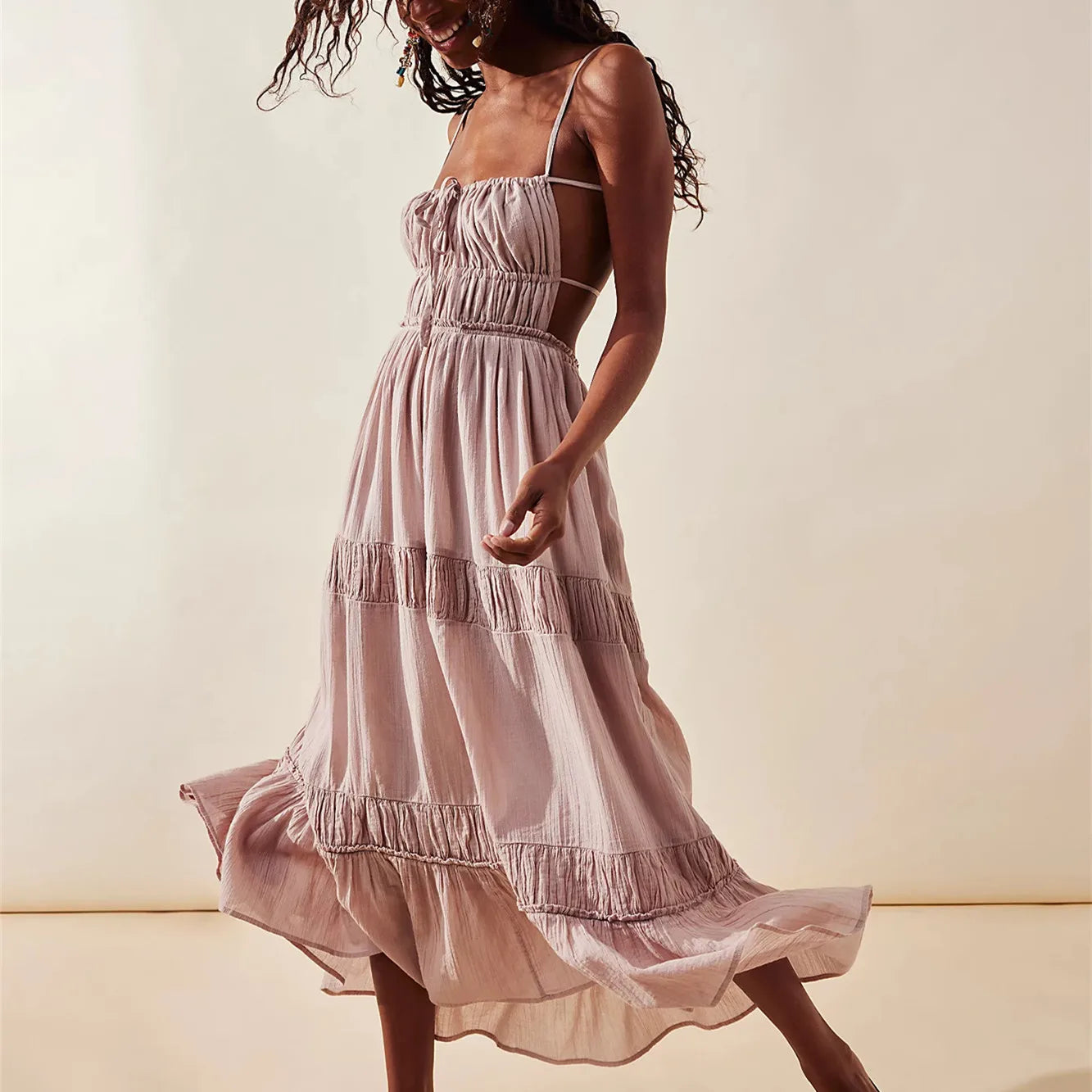 Maxi Dress with Cuts and Pleats