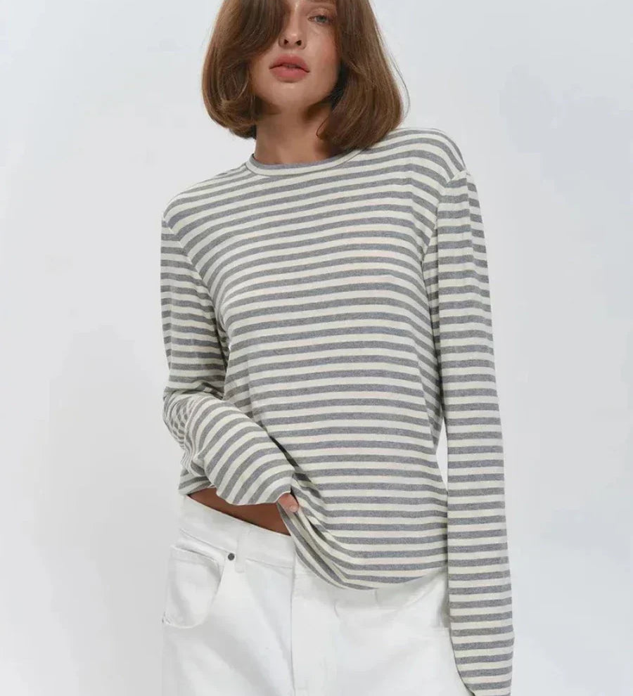 Linen Striped Long-Sleeve Top
