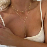 Gold Double Layer Long Necklace with Beads and Tassels