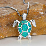 Pendant Necklace Turtle in Green Fire Opal Vintage