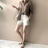 Linen Shirt with Open Collar