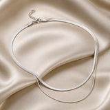 Layered Necklace with Snake Chains in White Gold