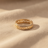 Filigree Ring with Bold Pavé Stones in Gold Tone