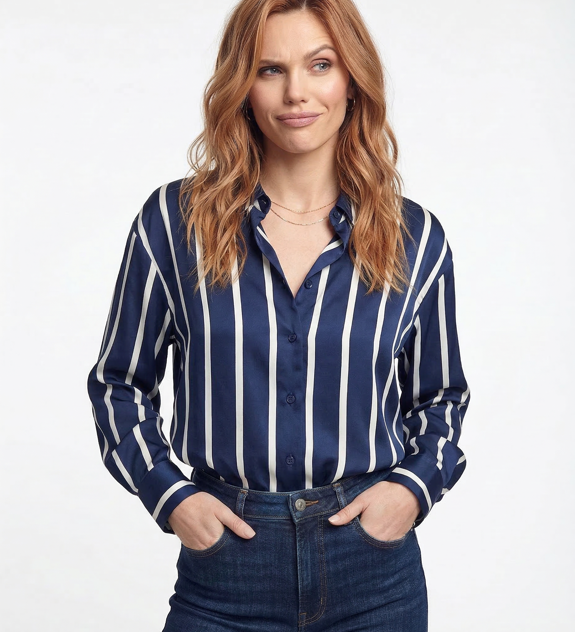 Silk Fabric Striped Blouse