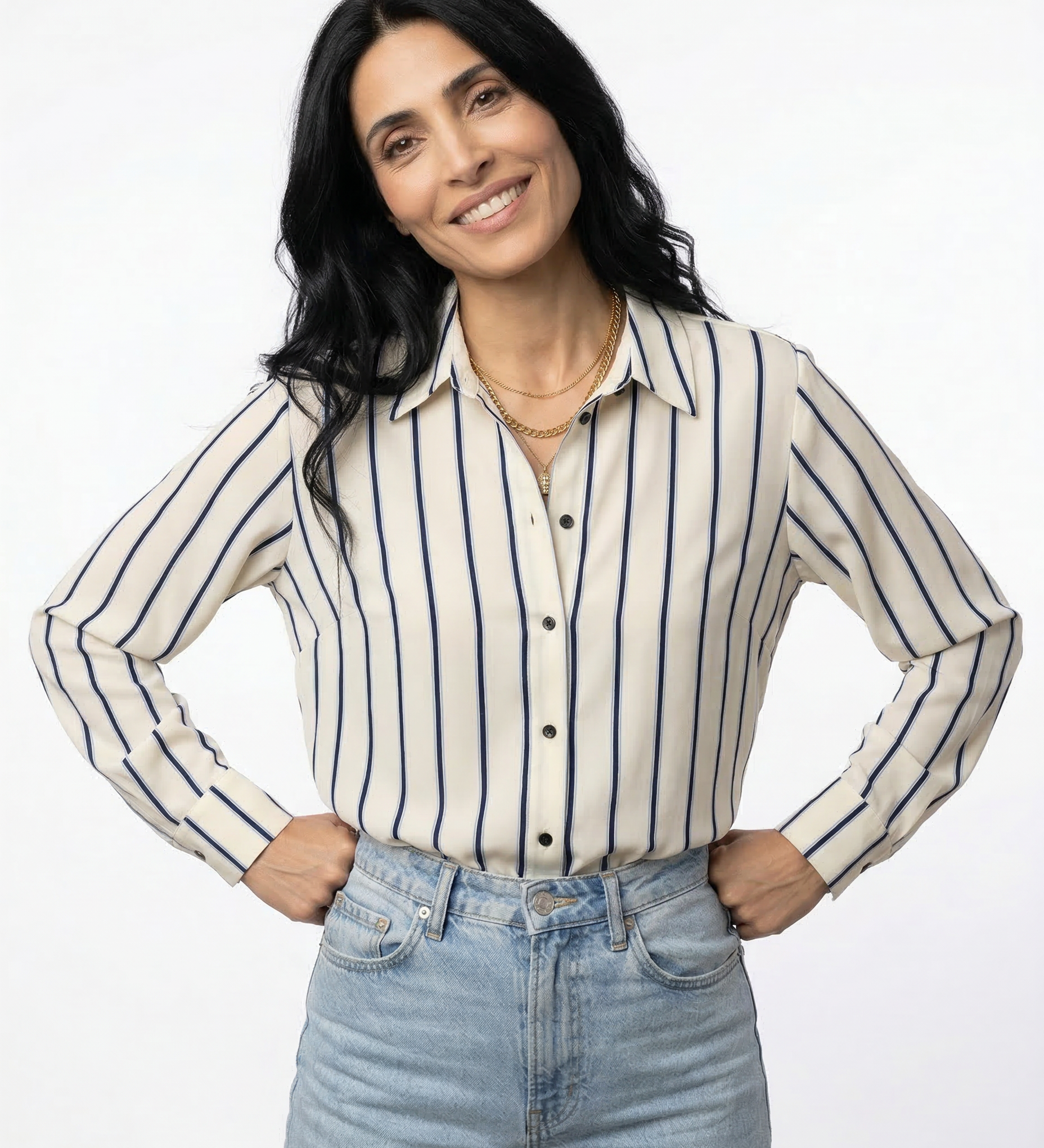 European Striped Shirt with Buttons