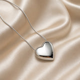 Elegant Puffy Heart Pendant Necklace in White Gold