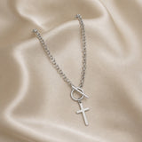Modern Necklace with Toggle Closure in White Gold and Hanging Cross
