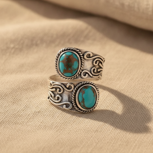 Eva™ - Silver Wrap Ring with Double Turquoise