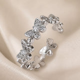 Butterfly-Shaped White Gold Ring with Crystals