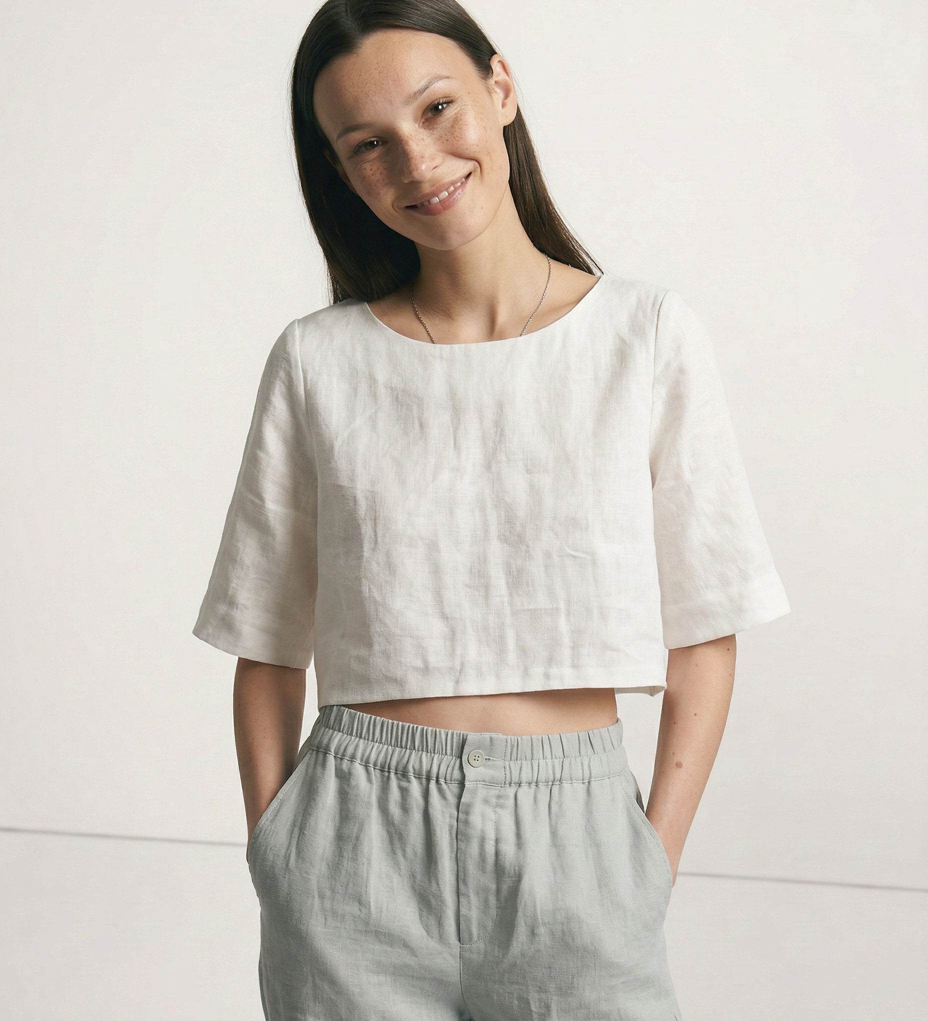 Boxy Linen Crop Top