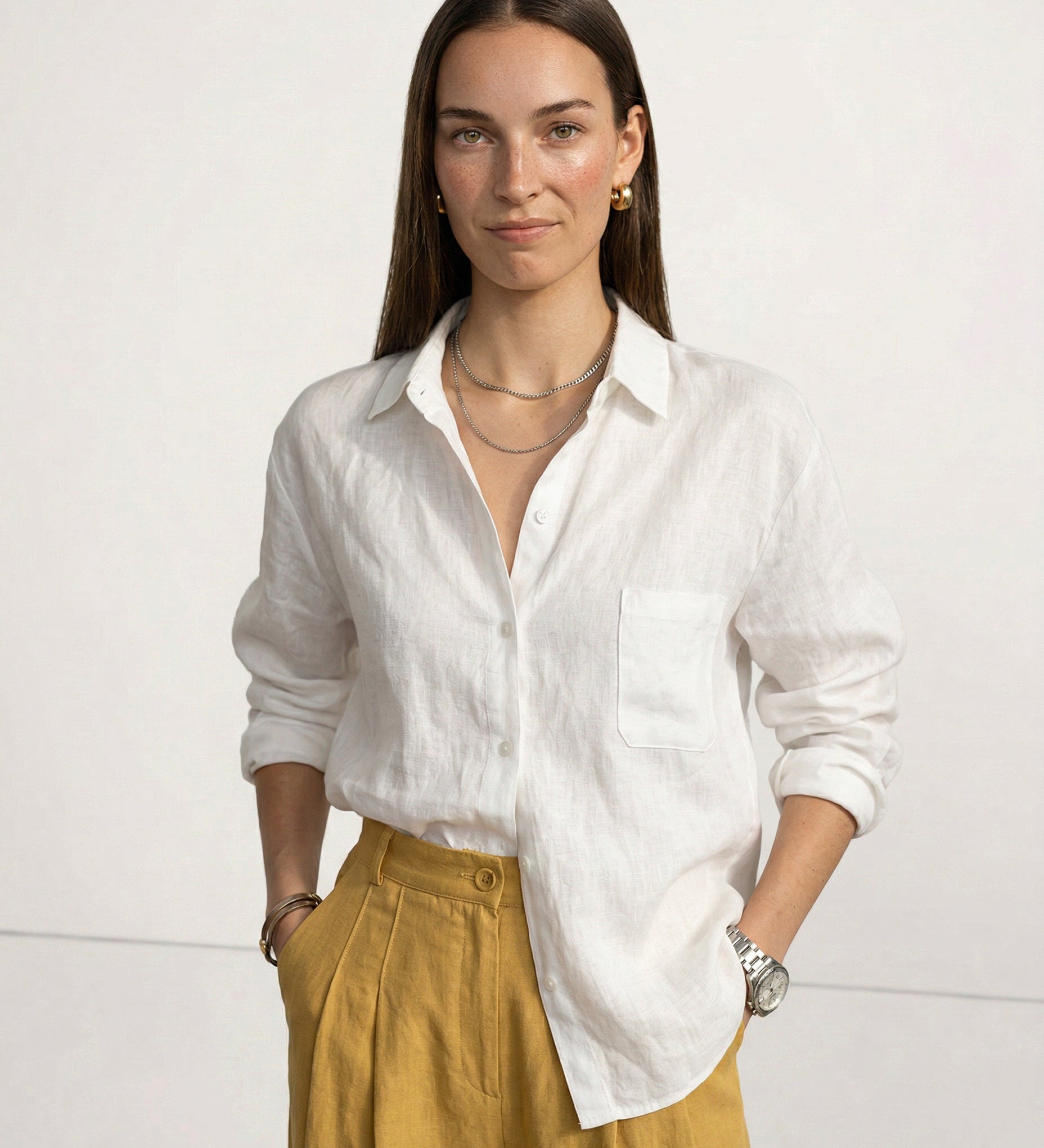 Linen Shirt with Open Collar