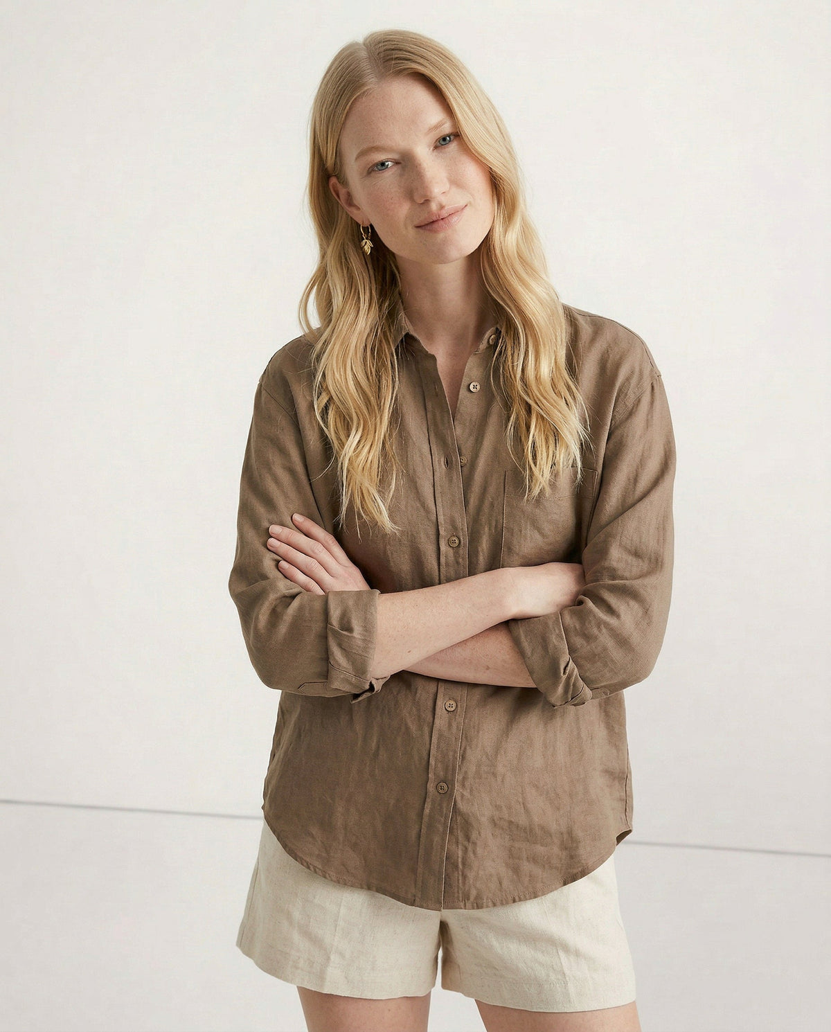 Linen Shirt with Open Collar