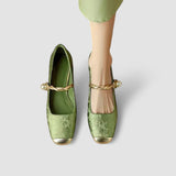 Mestelle – Leather Mary Jane Shoes with Pearls