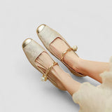 Mestelle – Leather Mary Jane Shoes with Pearls