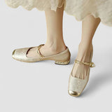 Mestelle – Leather Mary Jane Shoes with Pearls
