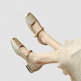 Mestelle – Leather Mary Jane Shoes with Pearls