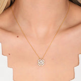 Gold Clover Necklace with Hanging Heart made of Zircon