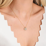 Gold Clover Necklace with Hanging Heart made of Zircon