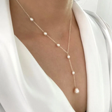 Lariat Necklace with Waterfall Pearls