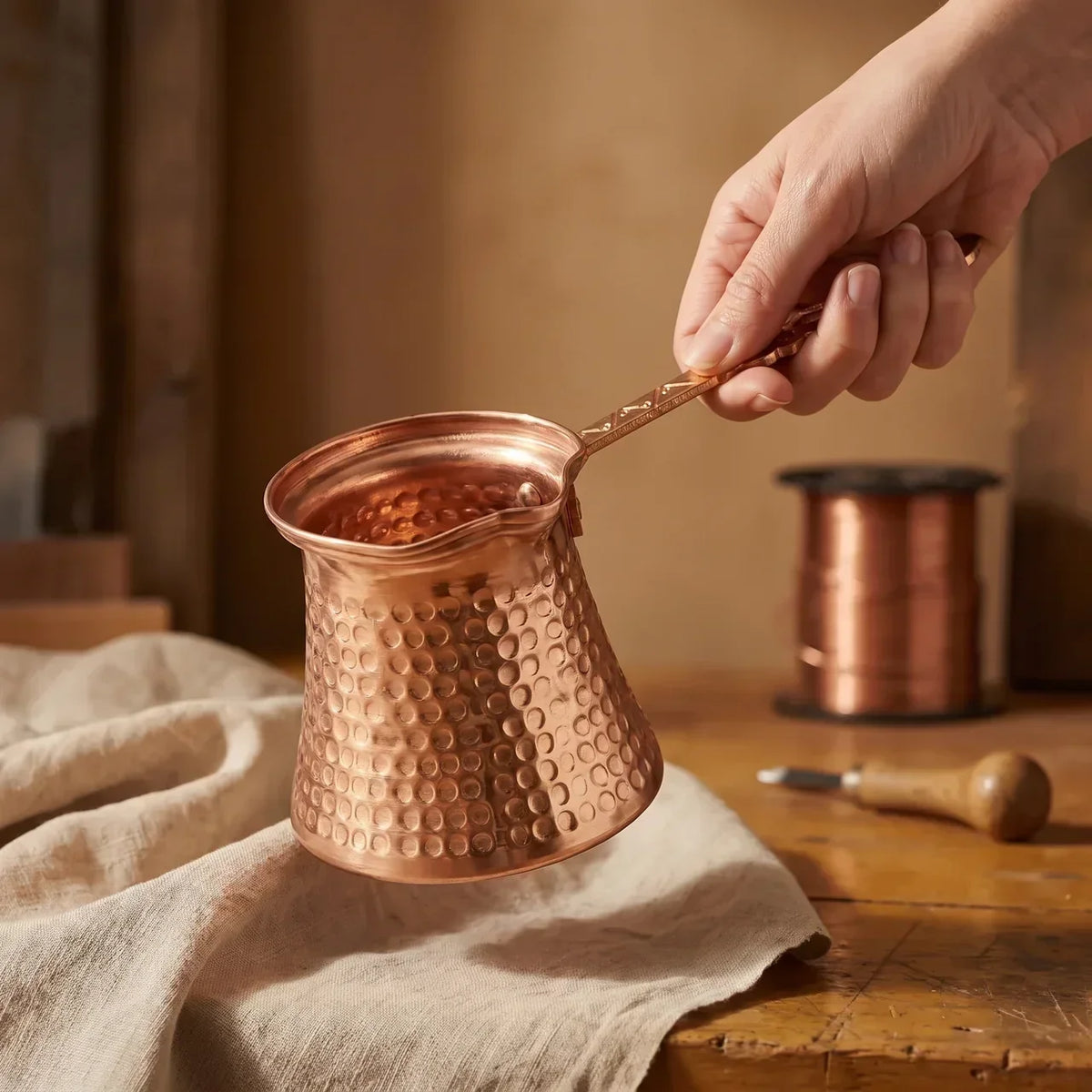 Calista Santorini Handmade Coffee Pot in Copper