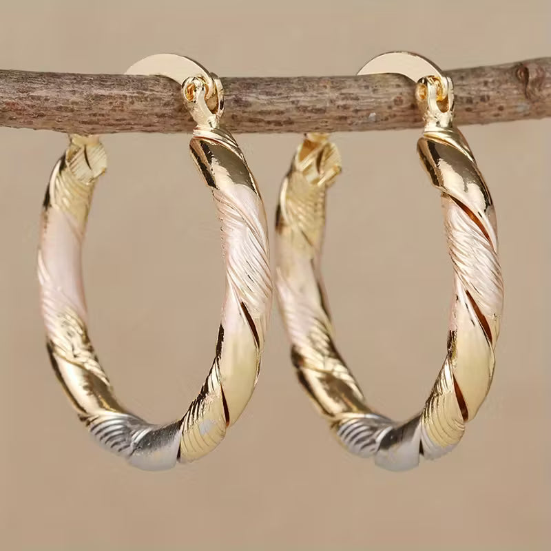 Vintage Round Earrings in Gold, Silver and Pink