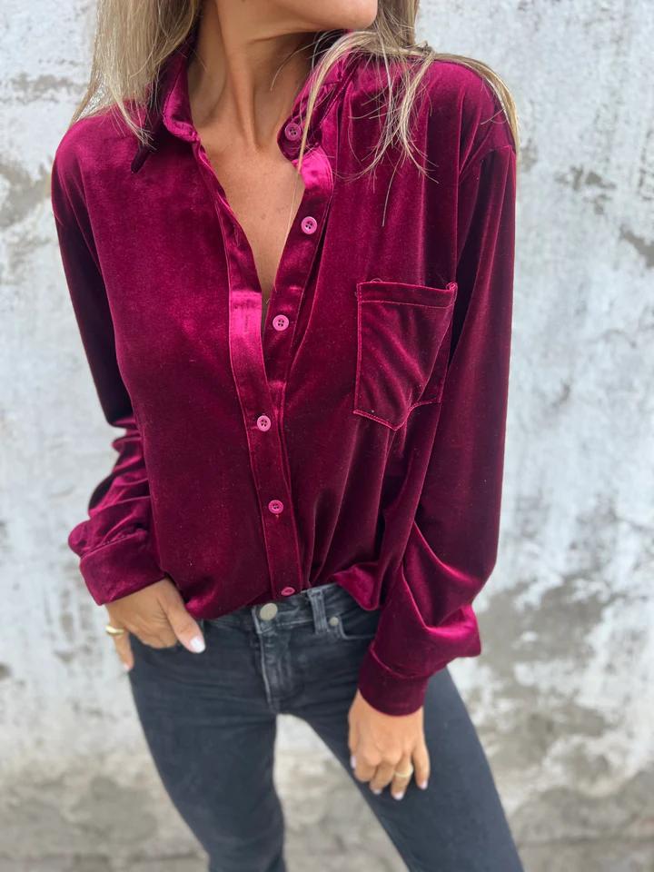 Estelle | Velvet Button-Up Blouse