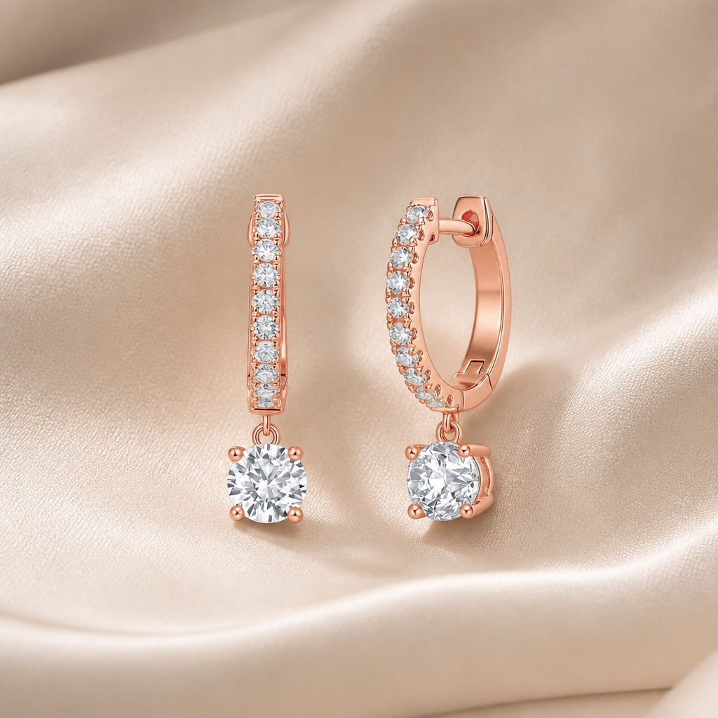White Gold Earrings with Moissanite in Round Cut