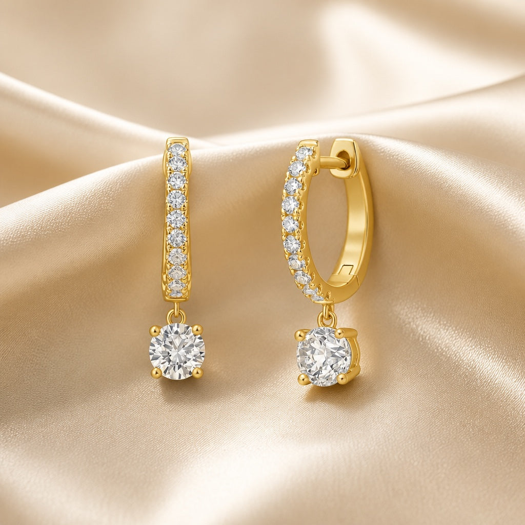 White Gold Earrings with Moissanite in Round Cut