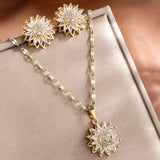 Modern Silver Necklace and Earrings with Zircon
