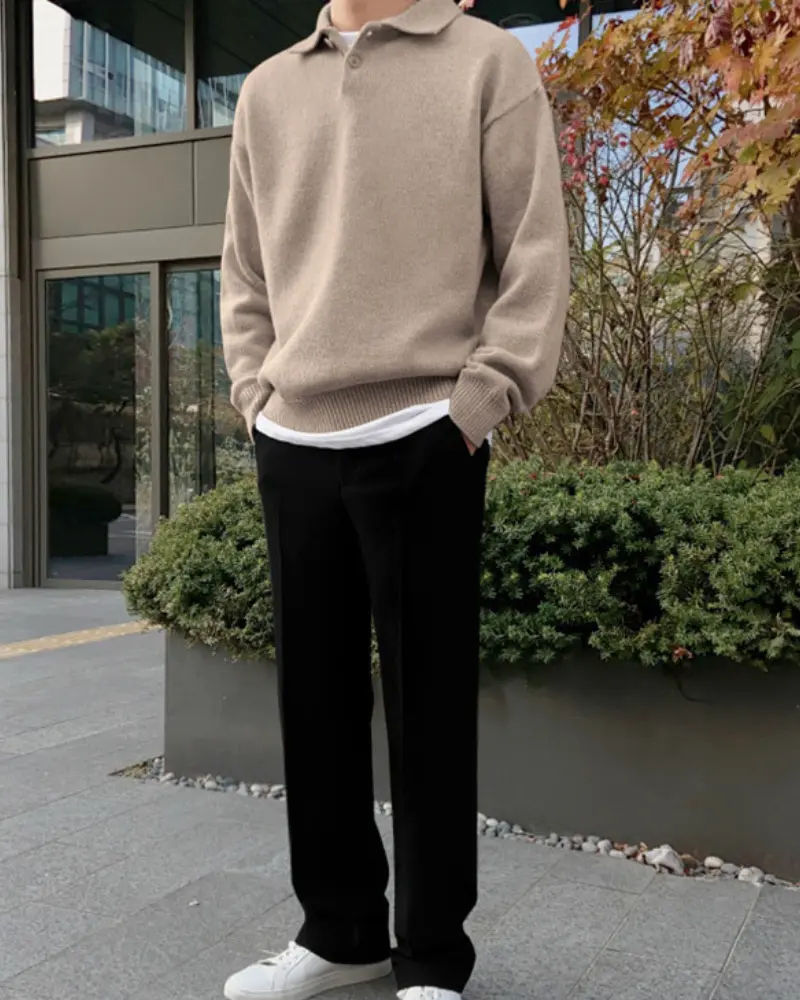 Wool Coat with Semi-Closure and Buttons