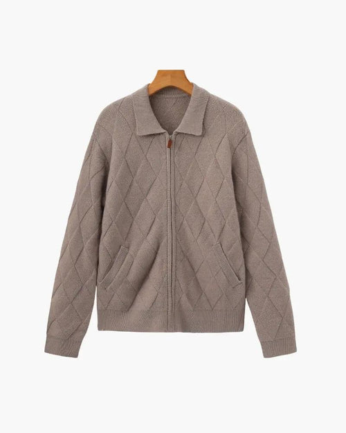 Hooded Gilet with Zip in Heritage Diamond Knit