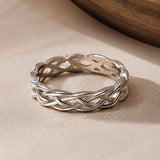 Woven Silver Crossed Band Ring